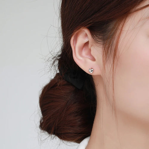 Ailmay High Quality Fashion 925 Sterling Silver Heart Anti-allergy Stud Earrings for Girl Valentine's Day Gift